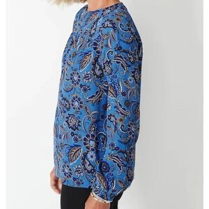 J. Jill Blue Paisley Blouse Long Puff Bishop Sleeves